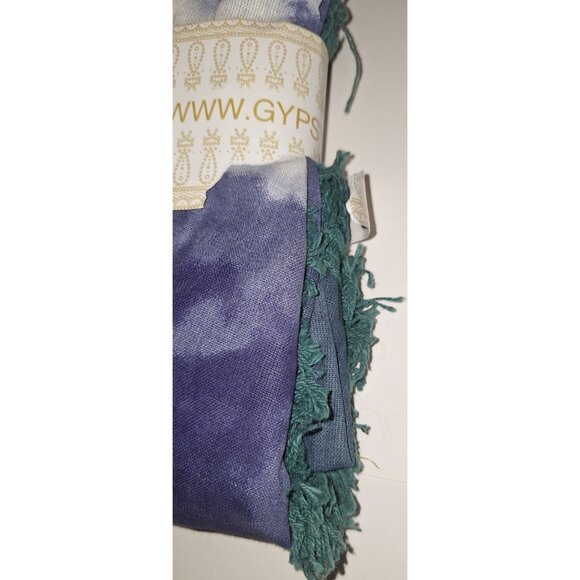 Gypsy Boho Beach Roundie Blue White Tie Dye With Green Fringe - Picture 4 of 4